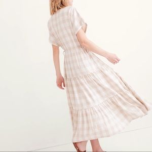 Madewell Button Front Tiered MIDI Dress Linen Gingham Size Medium EUC